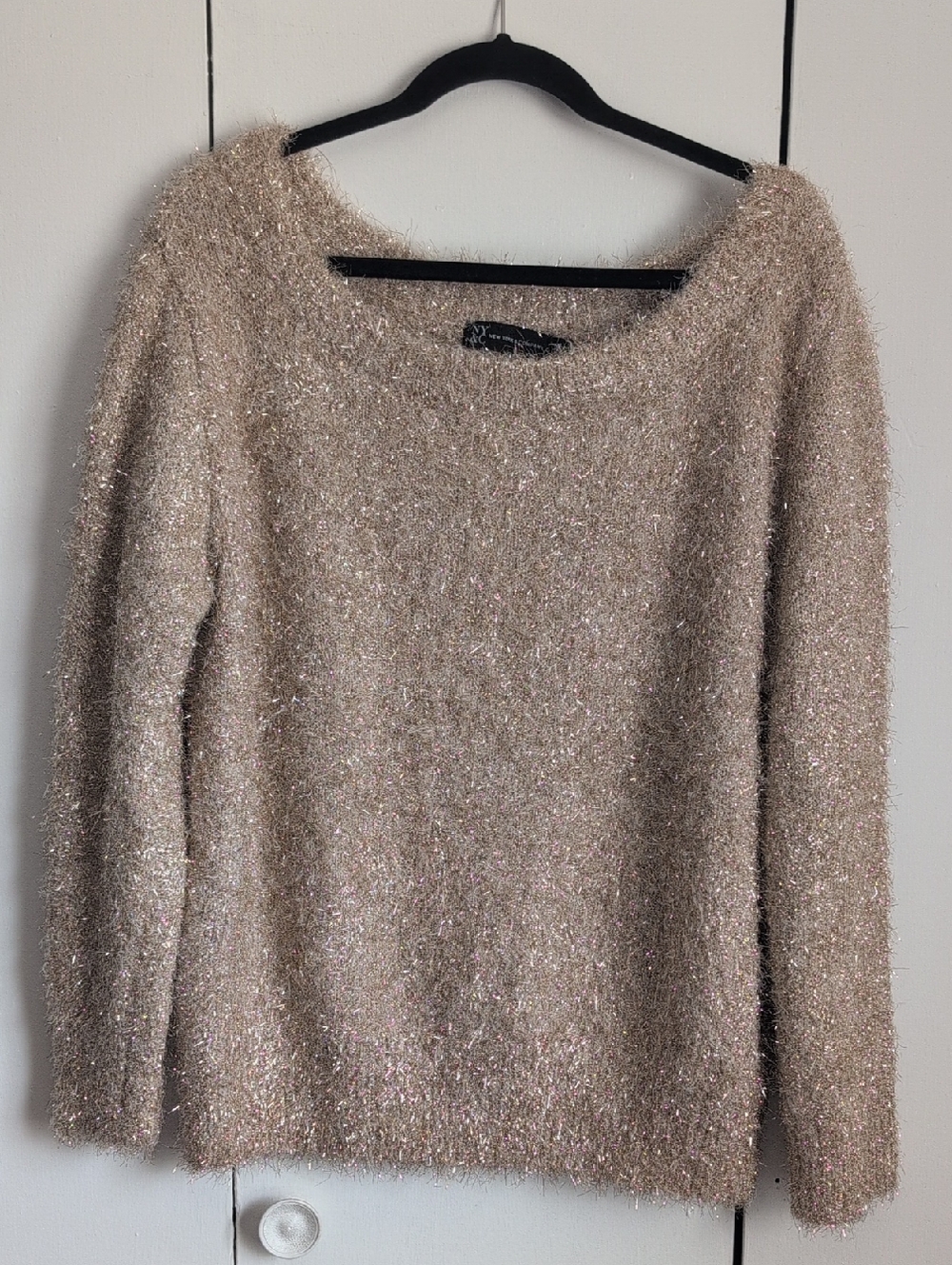 New York & Company Metallic Scoop Neck Sweater in Champagne Taupe